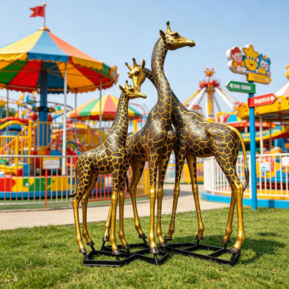 Gold and Black Bronze Giraffe Family Sculpture for Garden