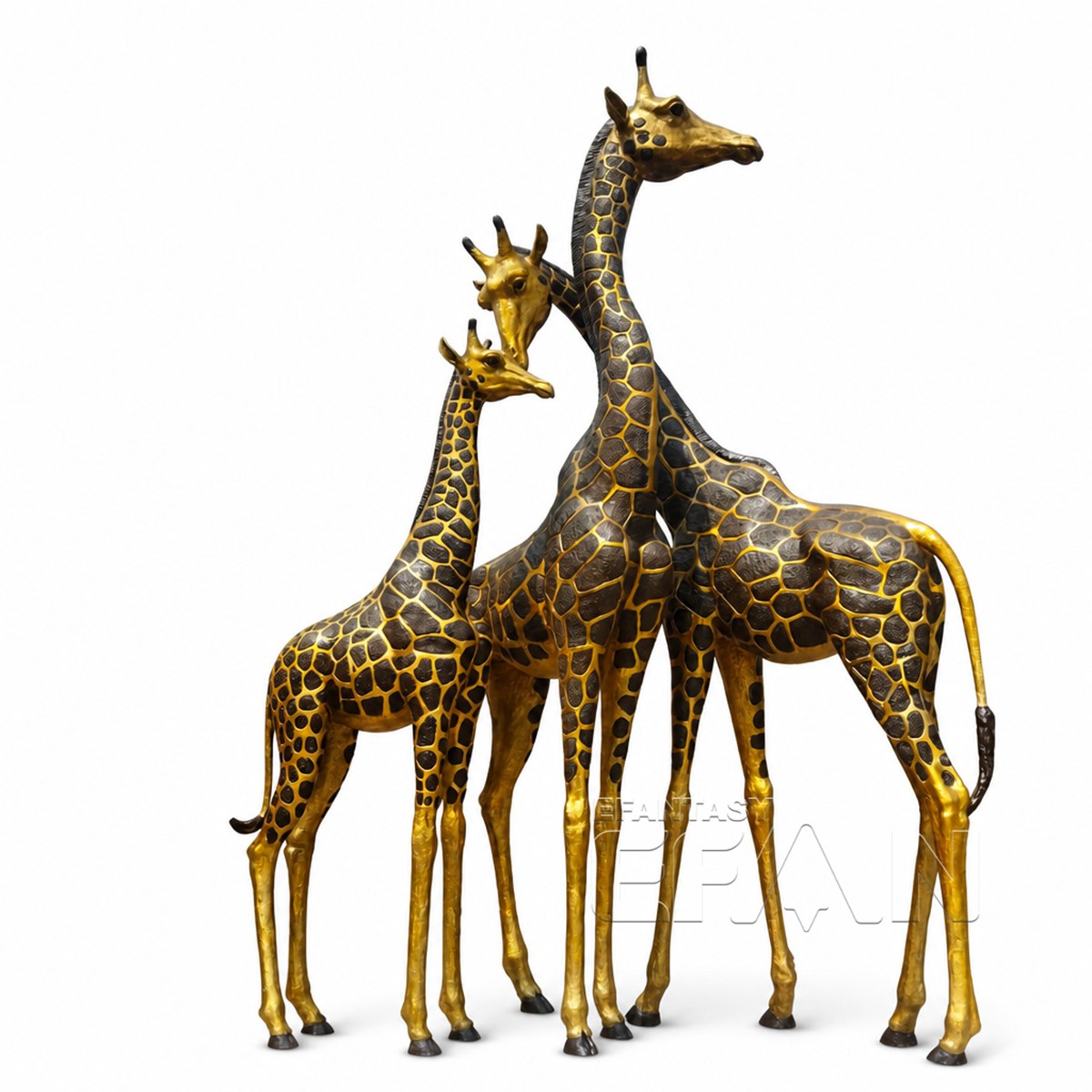 Gold and Black Bronze Giraffe Family Sculpture for Garden