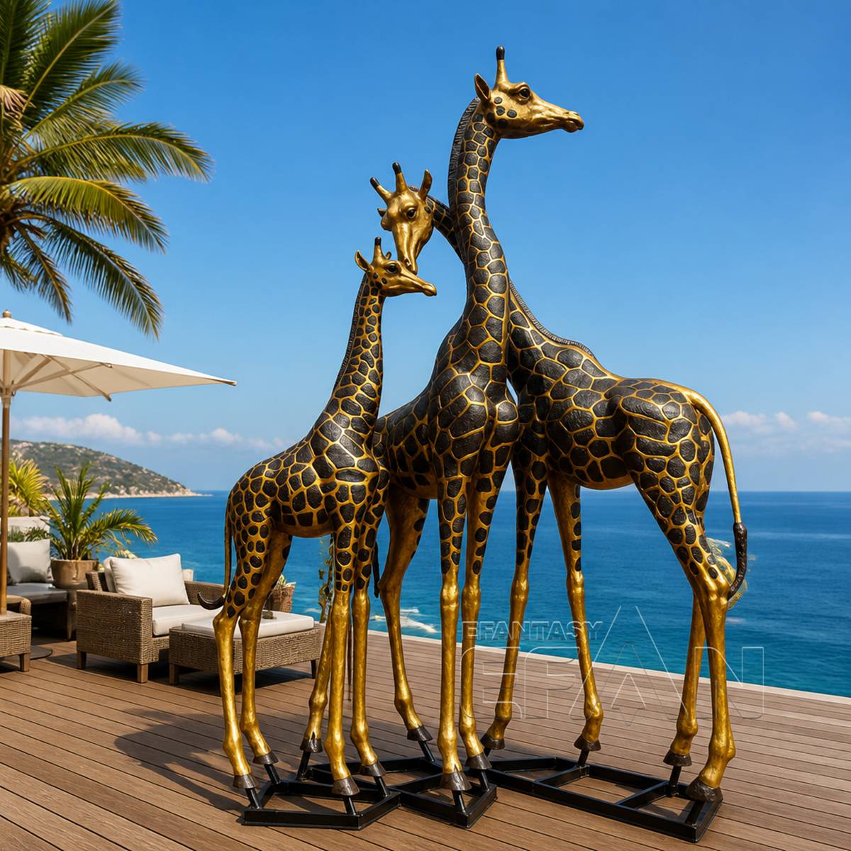 Gold and Black Bronze Giraffe Family Sculpture for Garden