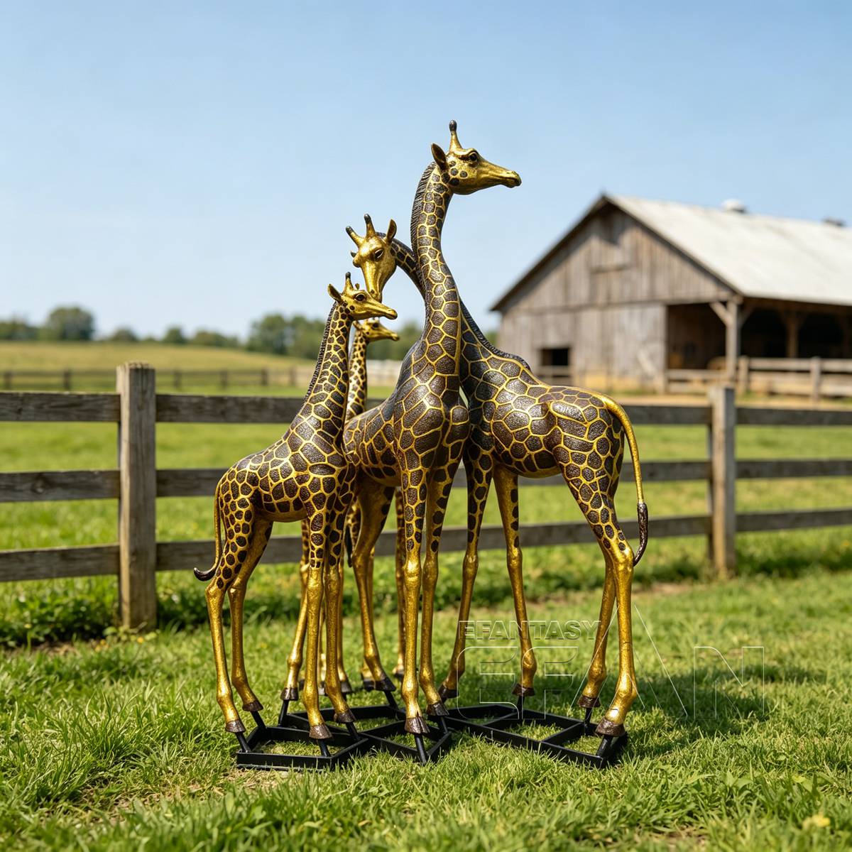 Gold and Black Bronze Giraffe Family Sculpture for Garden