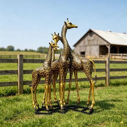 Gold and Black Bronze Giraffe Family Sculpture for Garden