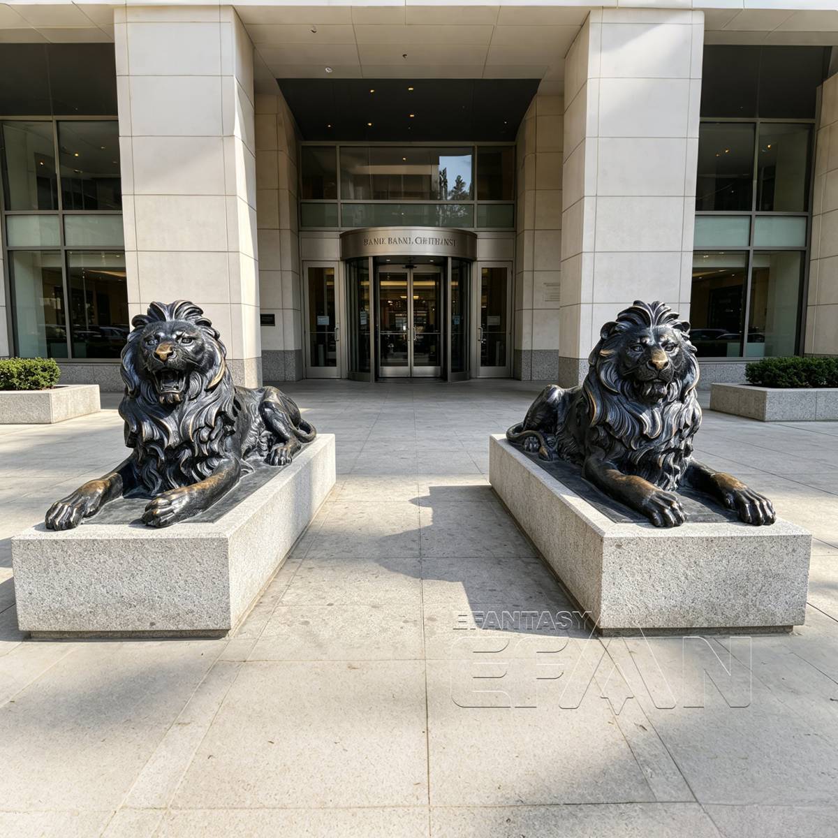 Large Reclining Bronze Lion Statue for Bank & Building Entrance