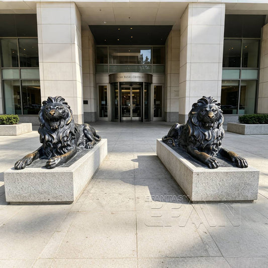 Large Reclining Bronze Lion Statue for Bank & Building Entrance