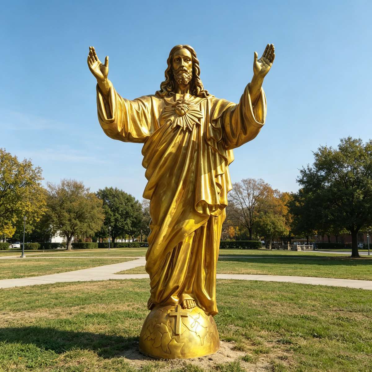 Large Bronze Sacred Heart Jesus Statue with Globe for Church & Garden