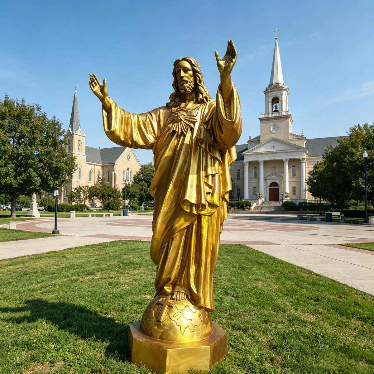 Large Bronze Sacred Heart Jesus Statue with Globe for Church & Garden