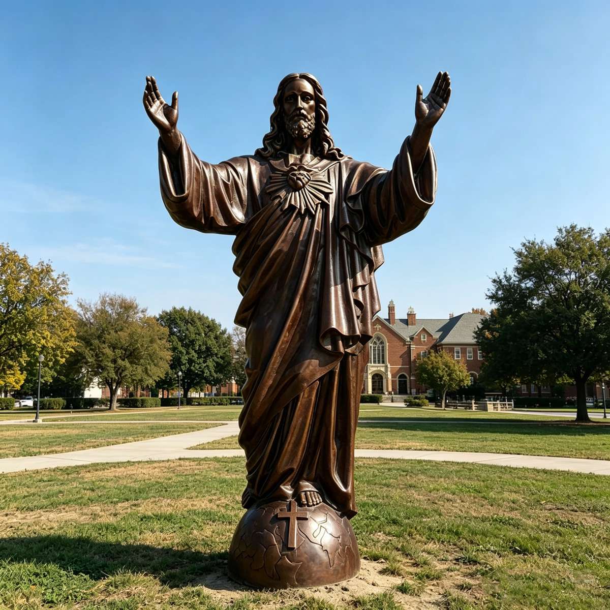 Large Bronze Sacred Heart Jesus Statue with Globe for Church & Garden