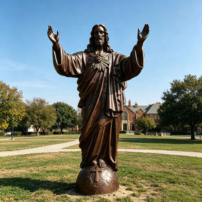 Large Bronze Sacred Heart Jesus Statue with Globe for Church & Garden