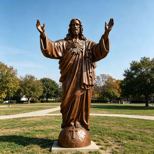 Large Bronze Sacred Heart Jesus Statue with Globe for Church & Garden