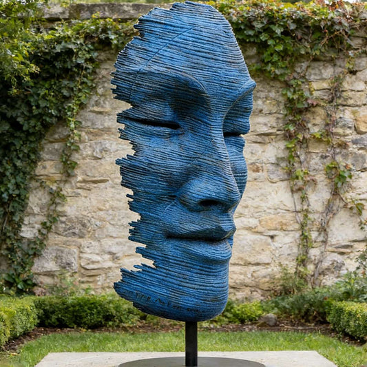 Layered Blue Abstract Face Sculpture