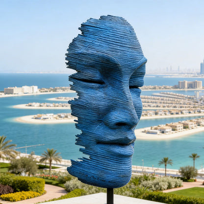 Layered Blue Abstract Face Sculpture
