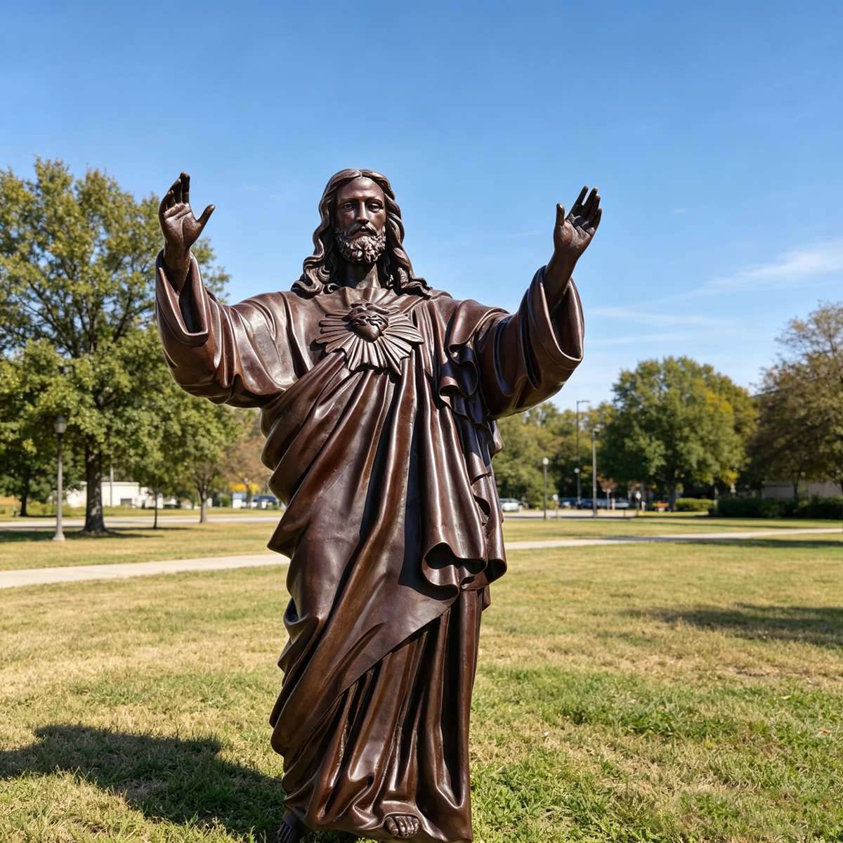 Life-Size Bronze Sacred Heart Jesus Statue for Church &amp; Prayer Garden