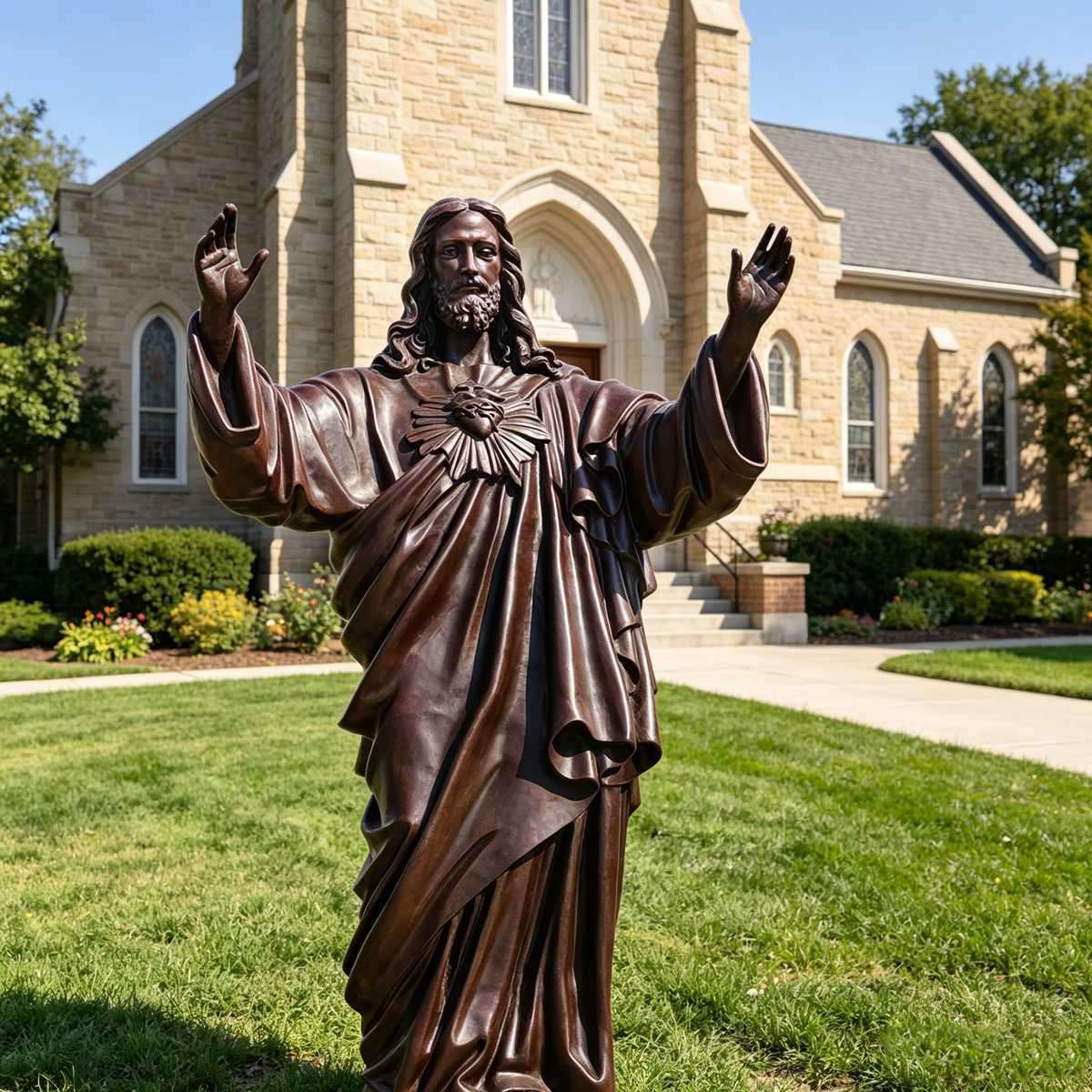 Life-Size Bronze Sacred Heart Jesus Statue for Church &amp; Prayer Garden