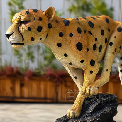Life Size Bronze Cheetah Sculpture on Rock