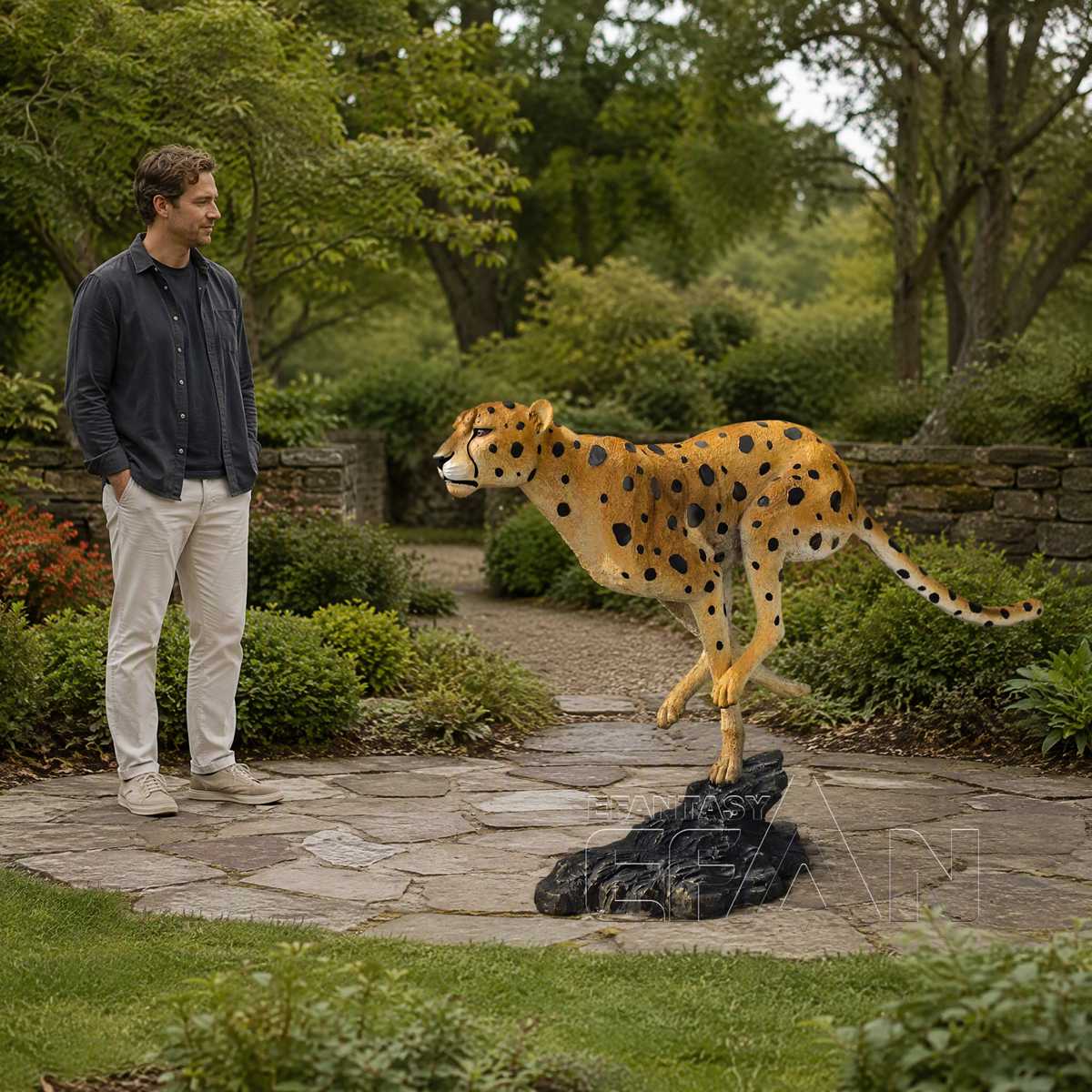 Life Size Bronze Cheetah Sculpture on Rock