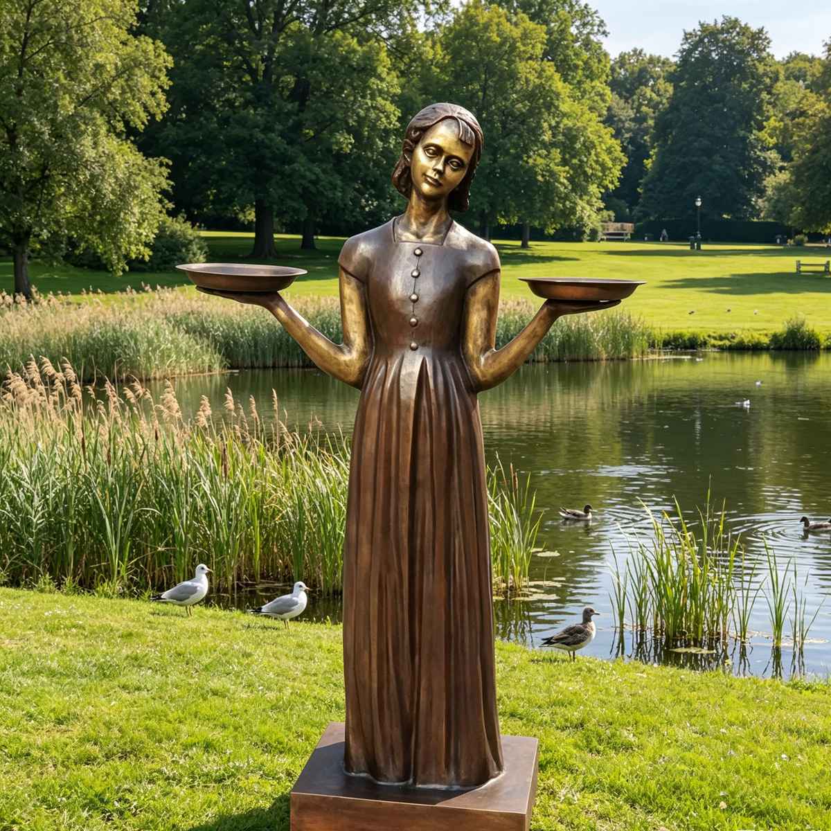 Life Size Bronze Savannah Bird Girl Garden Statue