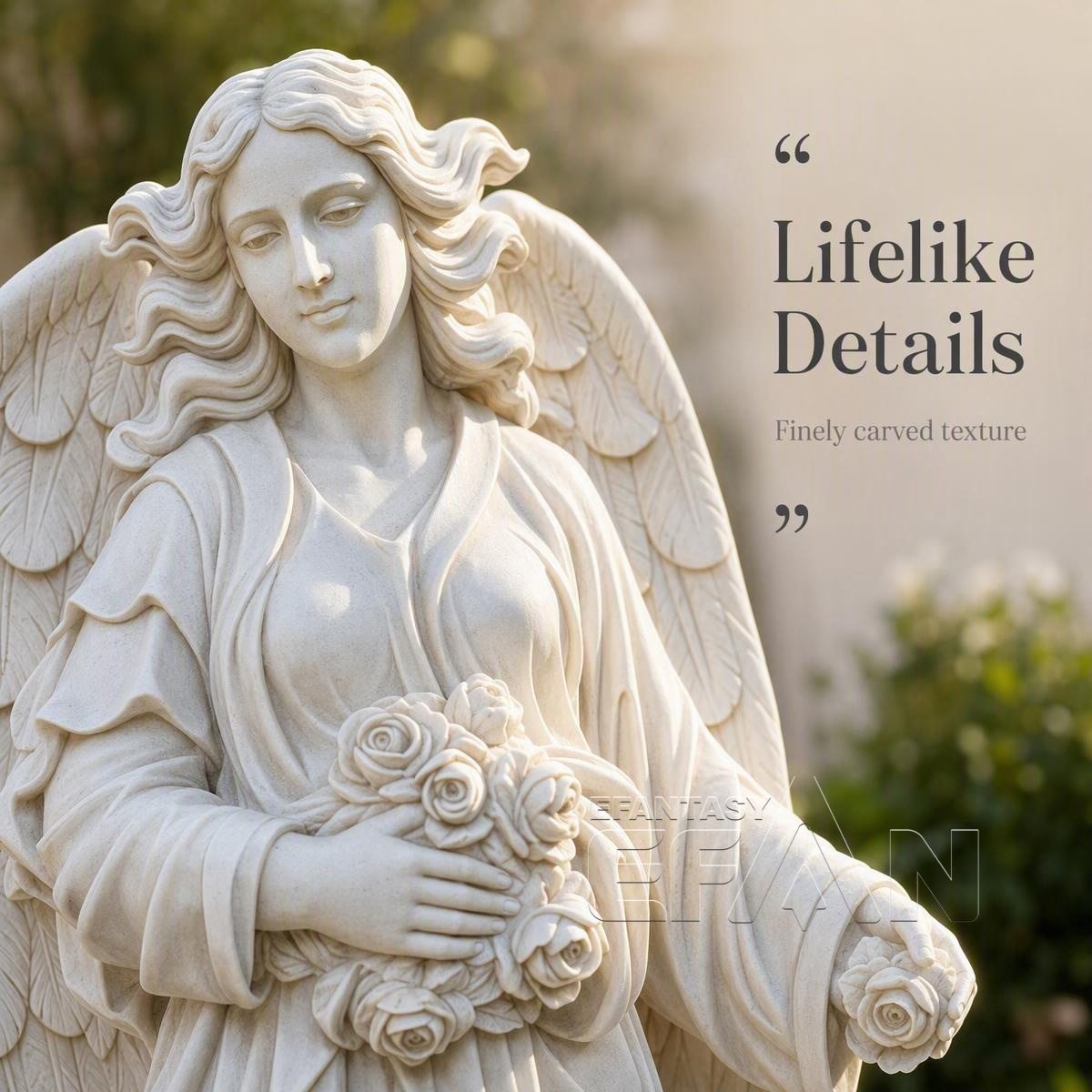 Marble Angel Statue Holding Flowers for Garden and Memorial Decoration