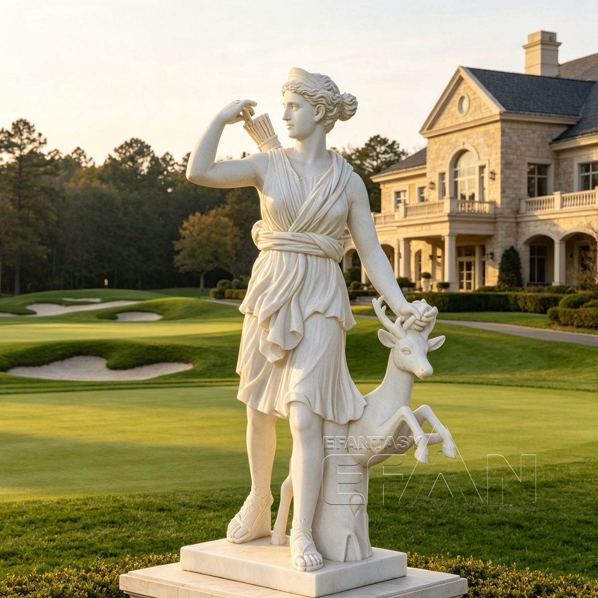 Marble Artemis Goddess Statue with Deer for Courtyard & Resort & Park