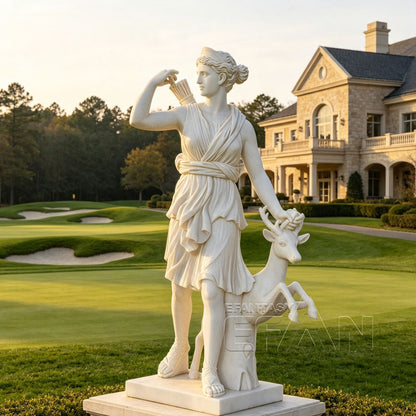 Marble Artemis Goddess Statue with Deer for Courtyard & Resort & Park