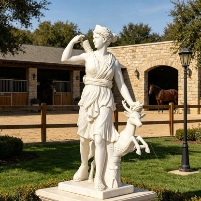 Marble Artemis Goddess Statue with Deer for Courtyard & Resort & Park