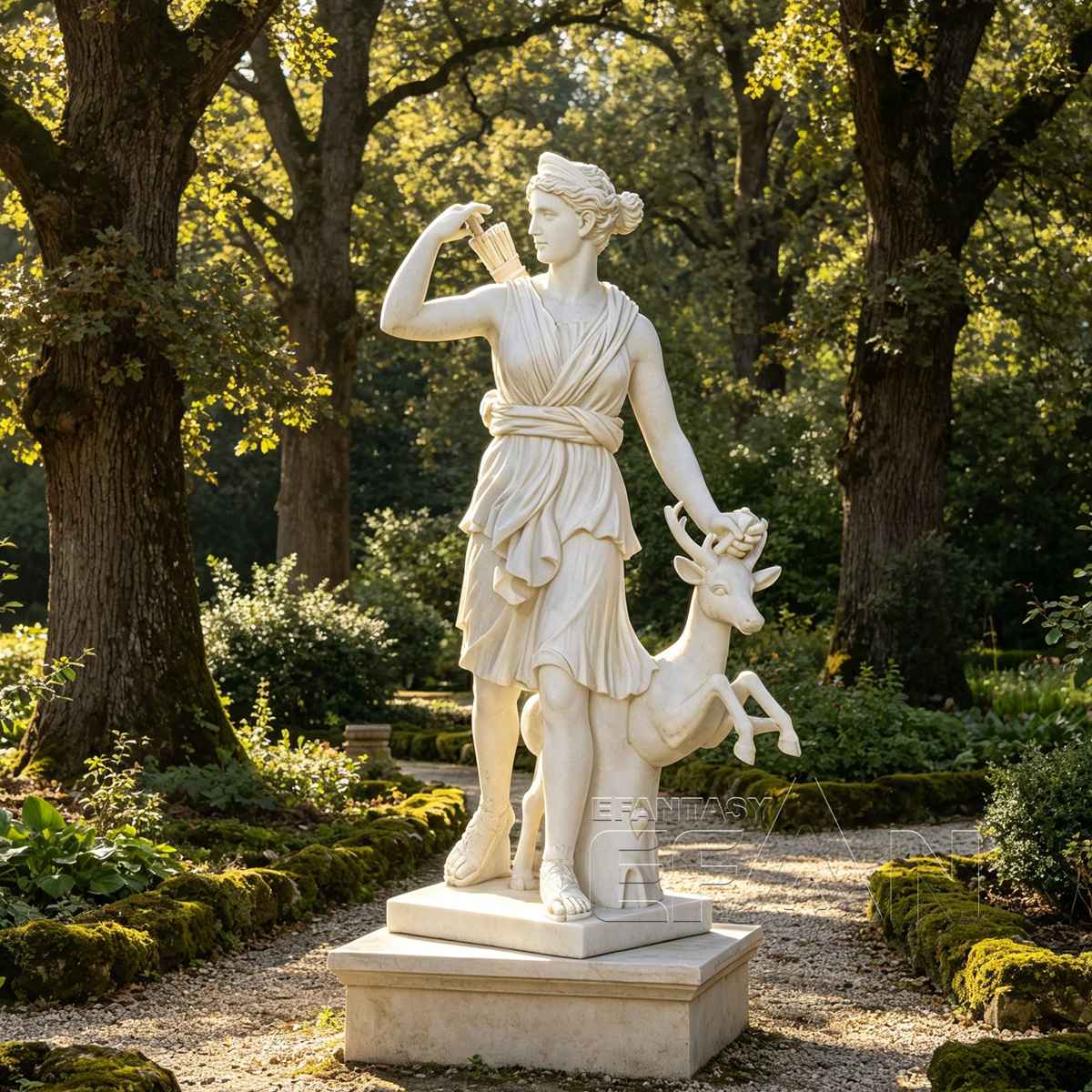 Marble Artemis Goddess Statue with Deer for Courtyard & Resort & Park