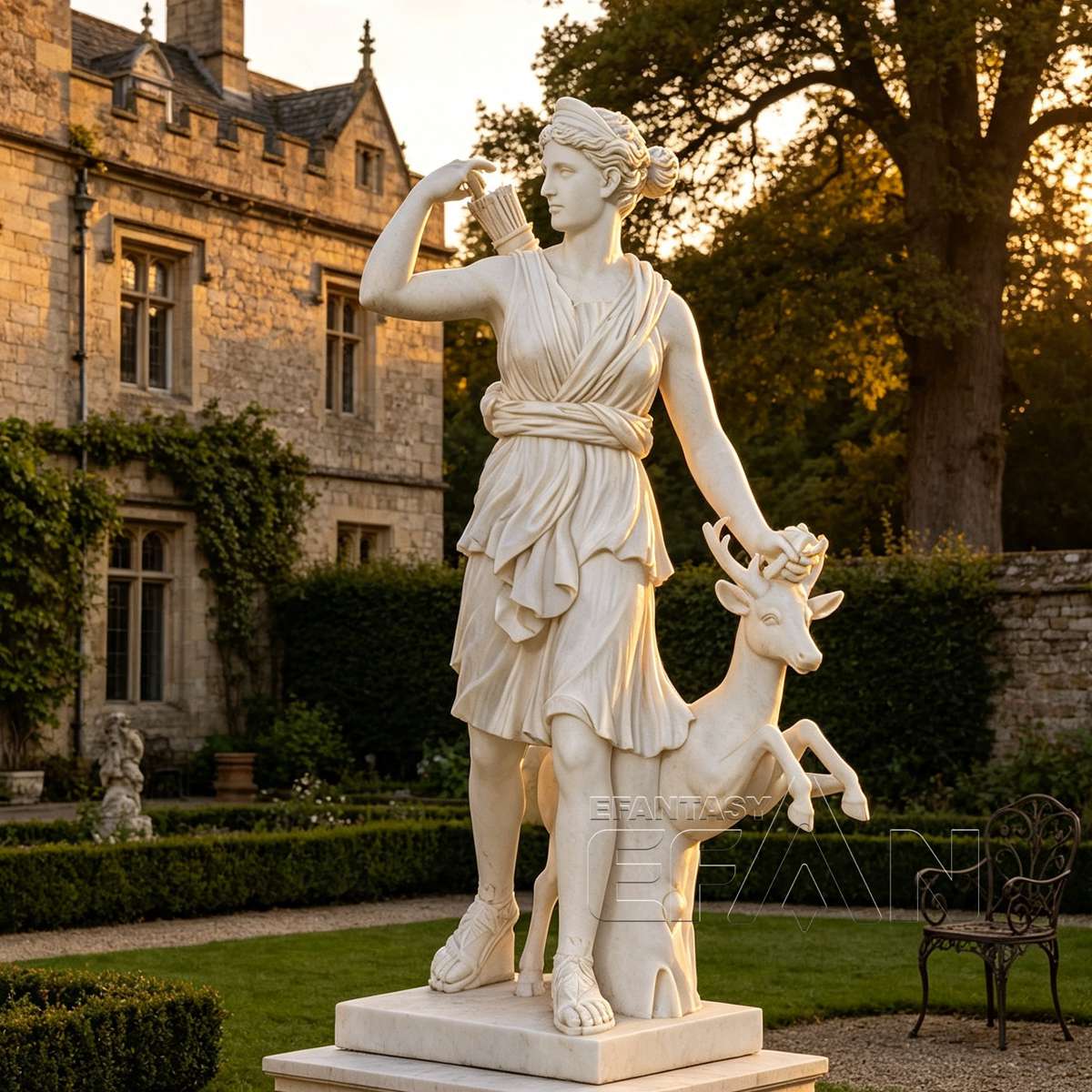 Marble Artemis Goddess Statue with Deer for Courtyard & Resort & Park