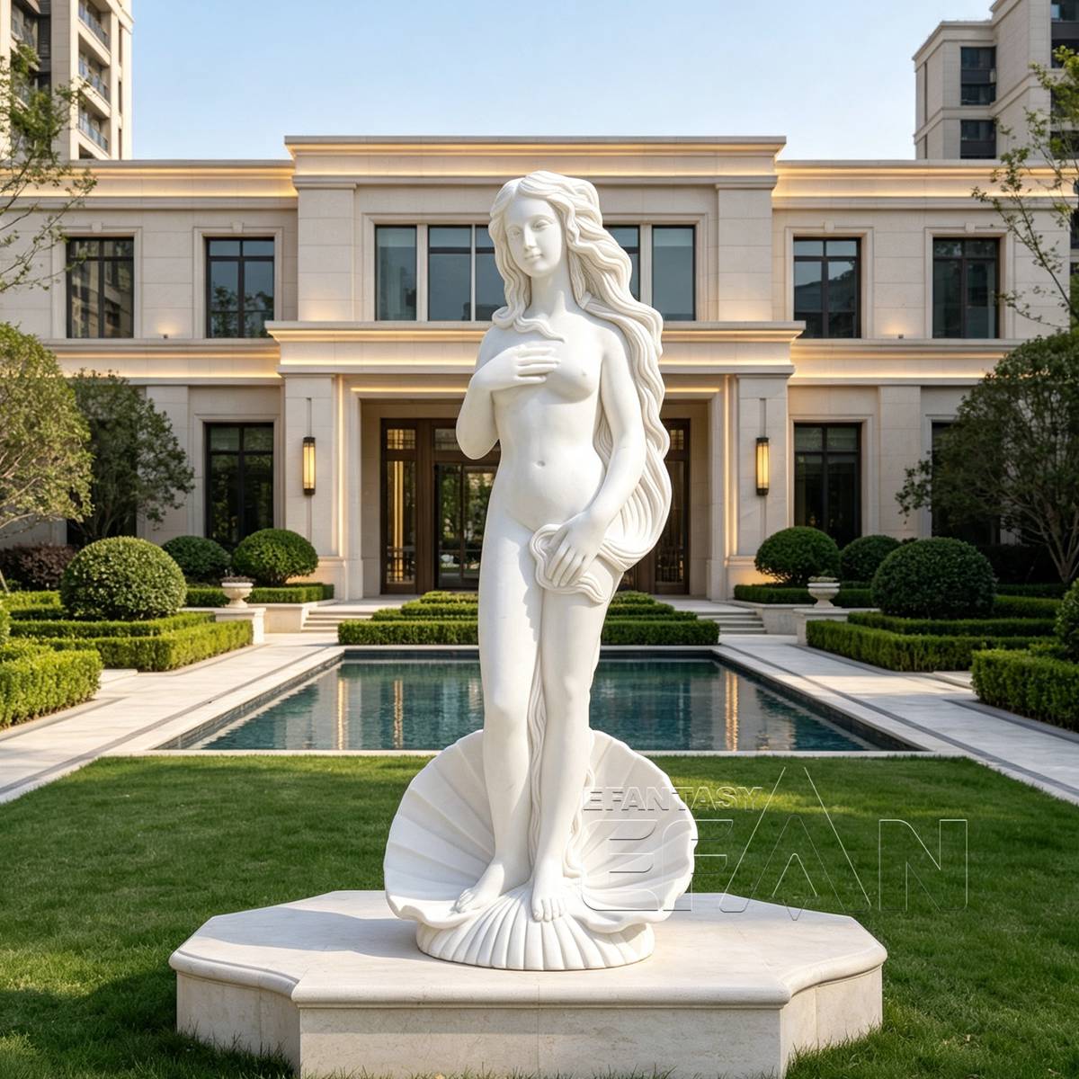 Natural Marble Birth of Venus Statue on Shell for Poolside & Garden