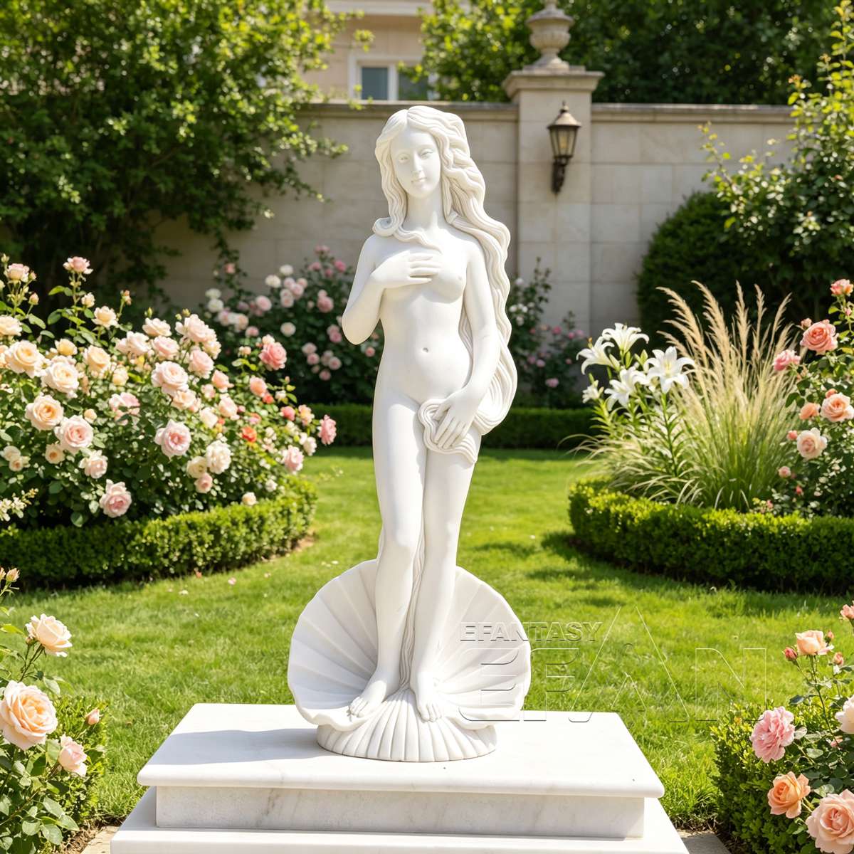 Natural Marble Birth of Venus Statue on Shell for Poolside & Garden