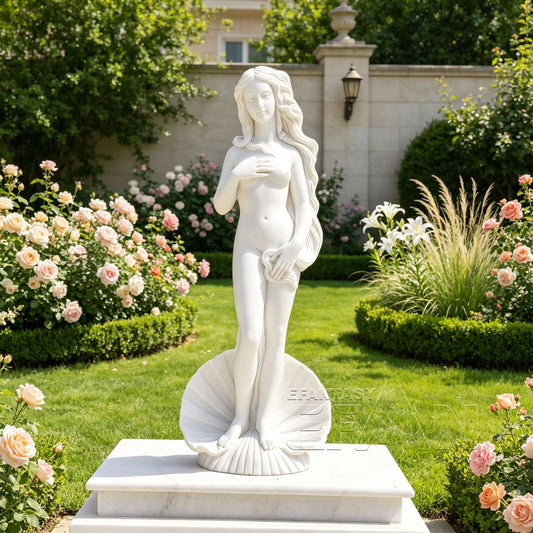 Natural Marble Birth of Venus Statue on Shell for Poolside & Garden