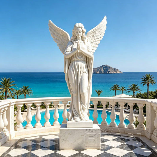 Marble Praying Angel Statue with Large Wings for Outdoor Garden