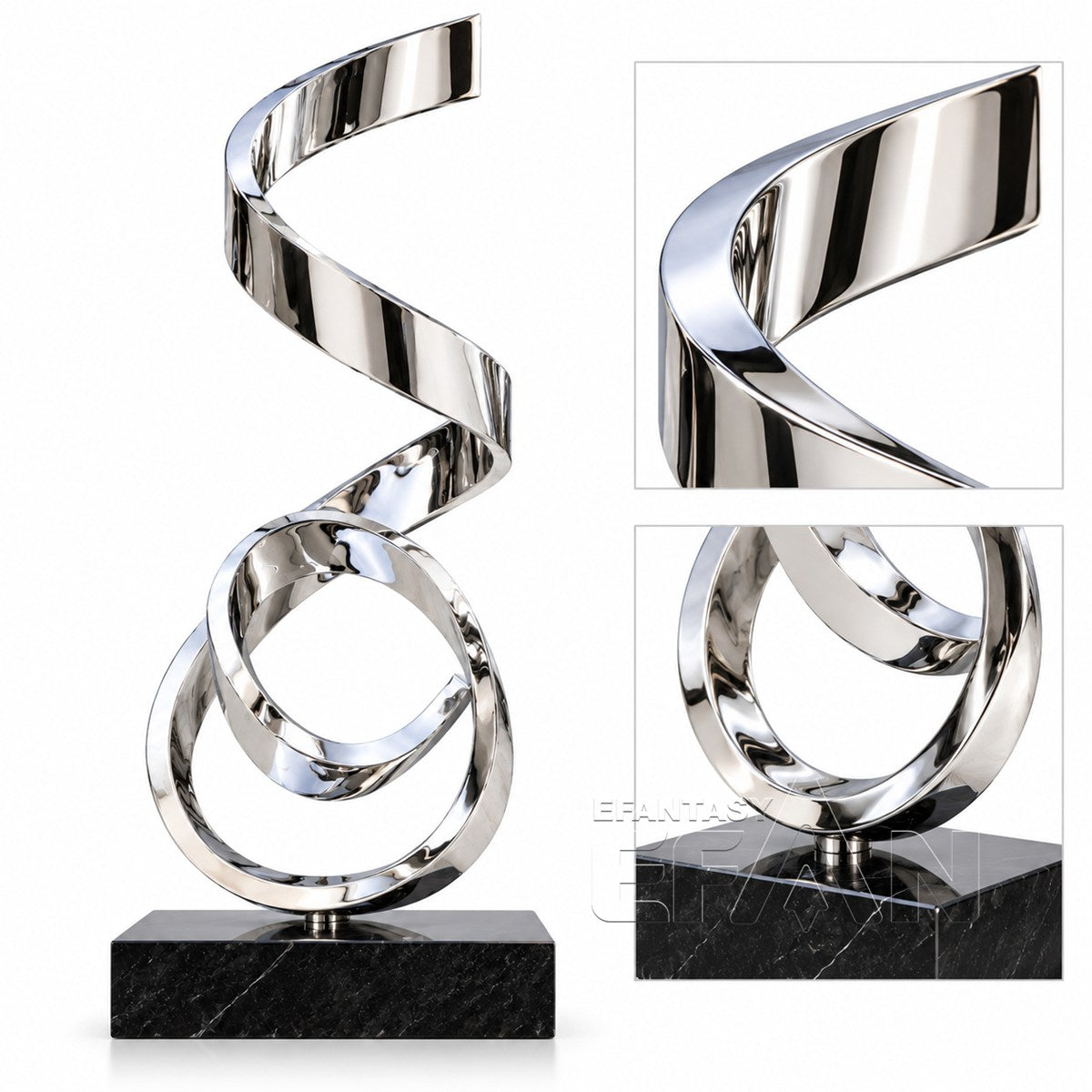 Mirror Polished Stainless Steel Abstract Ribbon Sculpture
