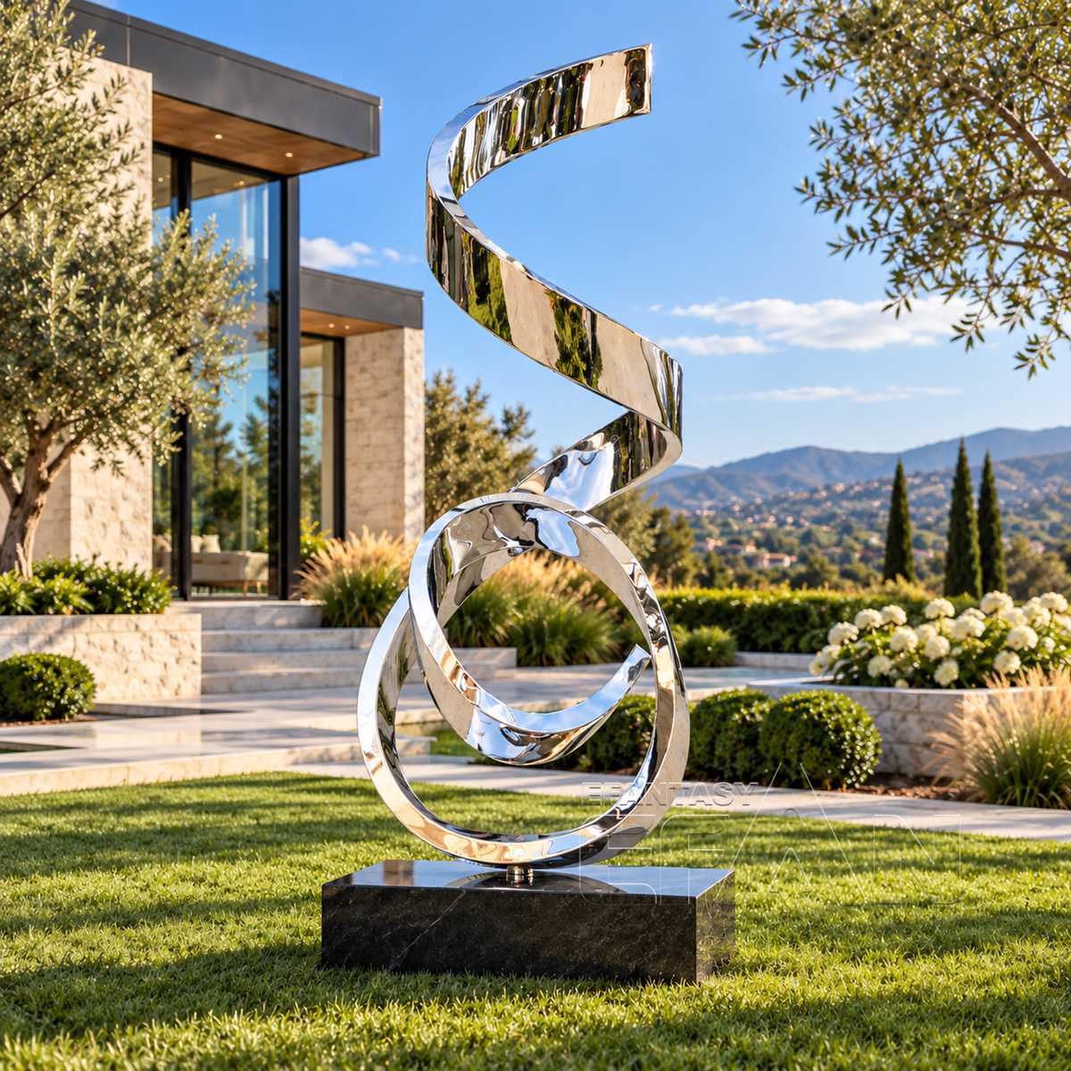 Mirror Polished Stainless Steel Abstract Ribbon Sculpture