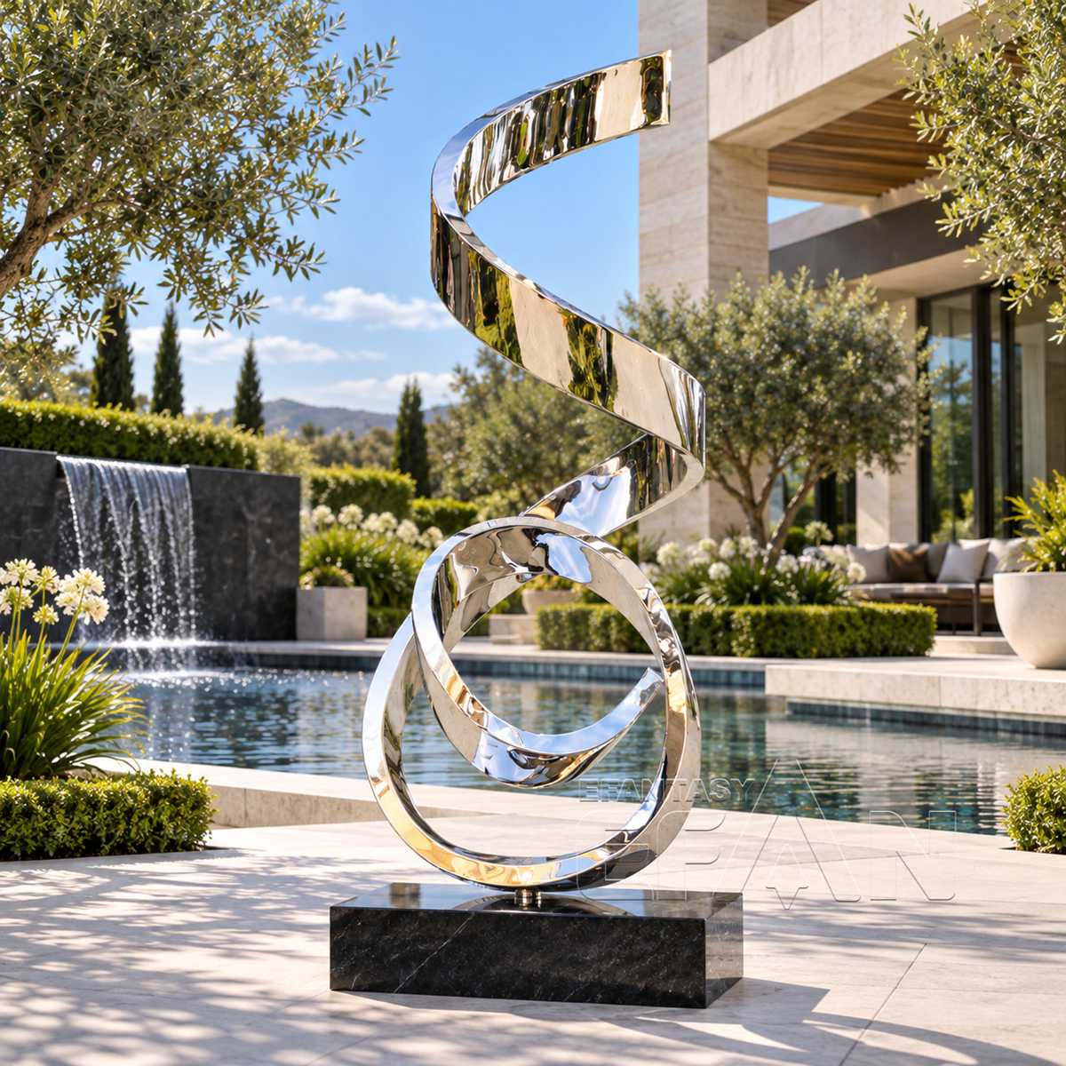 Mirror Polished Stainless Steel Abstract Ribbon Sculpture