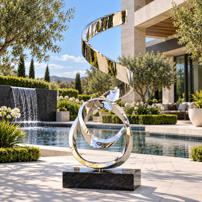 Mirror Polished Stainless Steel Abstract Ribbon Sculpture