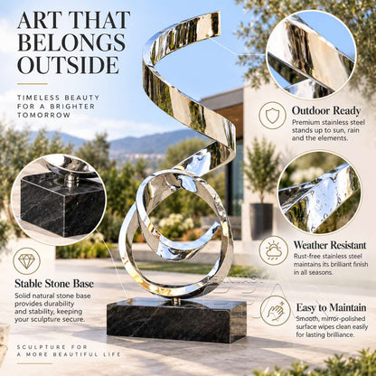 Mirror Polished Stainless Steel Abstract Ribbon Sculpture