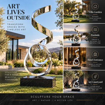 Mirror Polished Stainless Steel Abstract Ribbon Sculpture