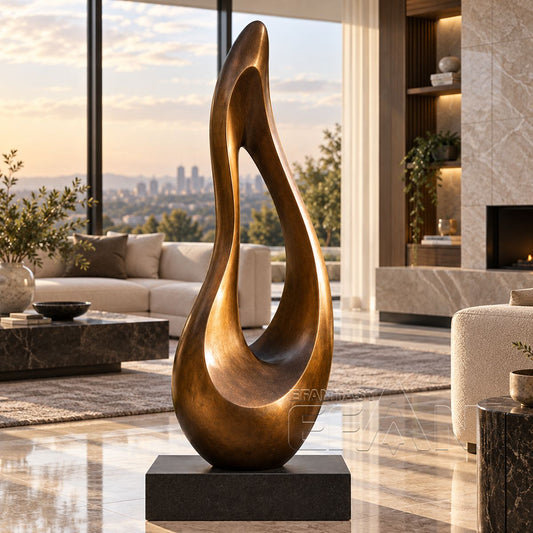 Modern Abstract Bronze Flame Sculpture for Villa & Poolside Decor
