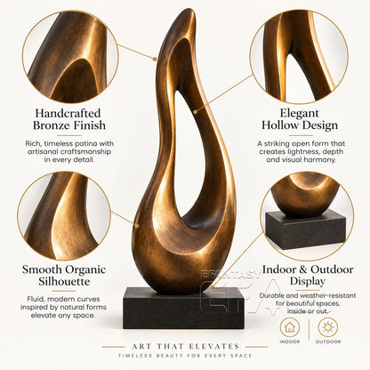 Modern Abstract Bronze Flame Sculpture for Villa & Poolside Decor