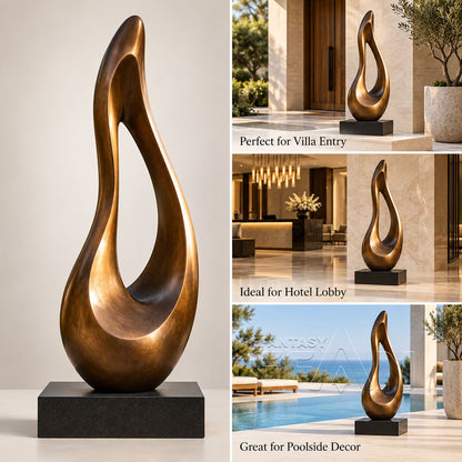 Modern Abstract Bronze Flame Sculpture for Villa & Poolside Decor