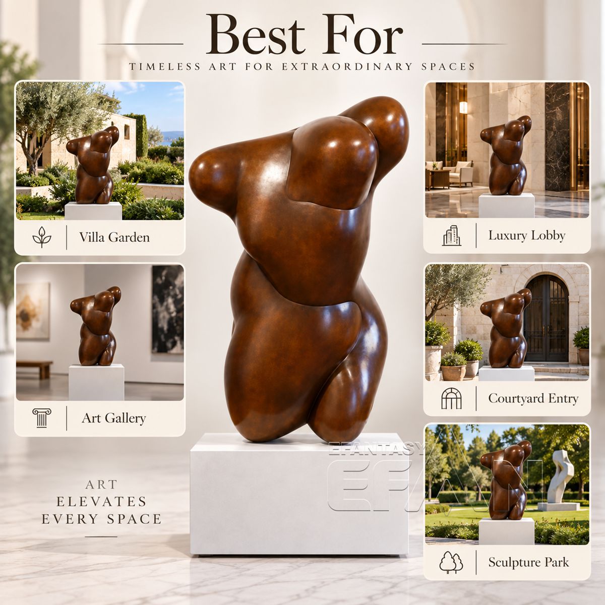 Modern Abstract Bronze Torso Sculpture for Contemporary Interior