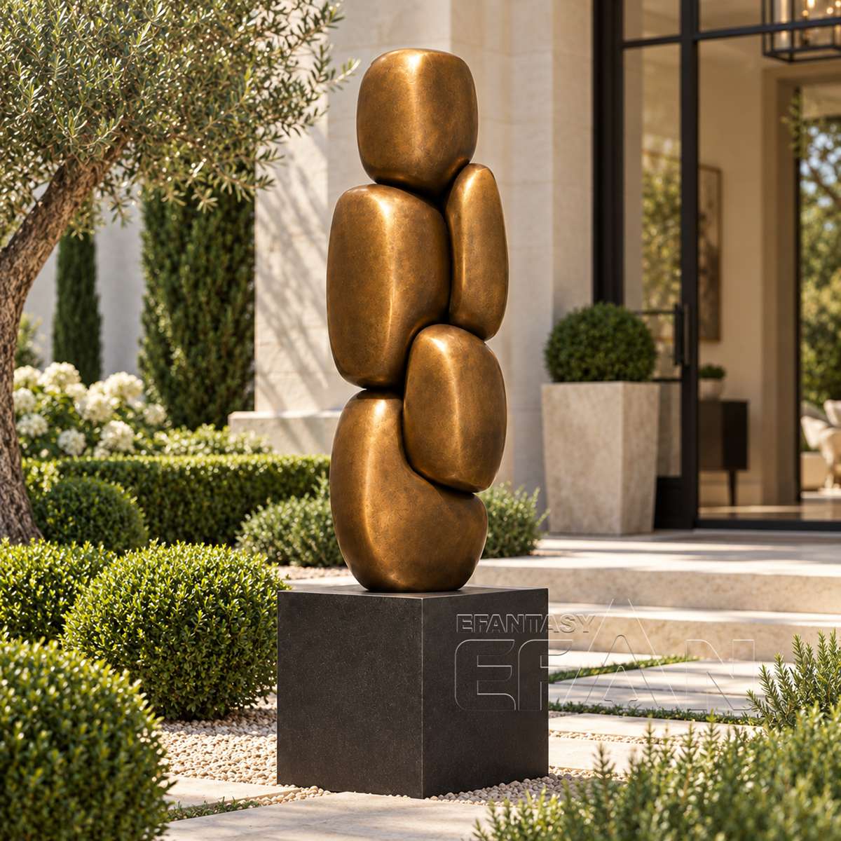 Modern Bronze Stacked Stone Abstract Sculpture for Luxury Interior & Lobby
