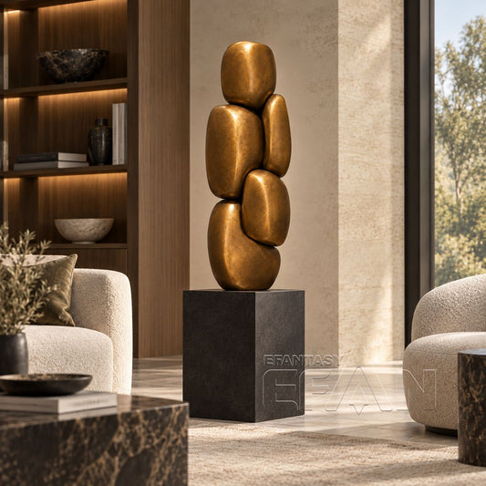 Modern Bronze Stacked Stone Abstract Sculpture for Luxury Interior & Lobby