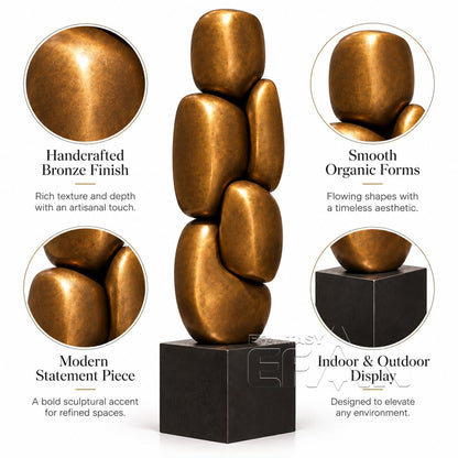 Modern Bronze Stacked Stone Abstract Sculpture for Luxury Interior & Lobby