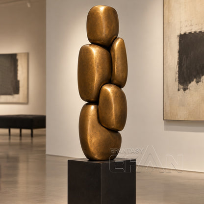 Modern Bronze Stacked Stone Abstract Sculpture for Luxury Interior & Lobby