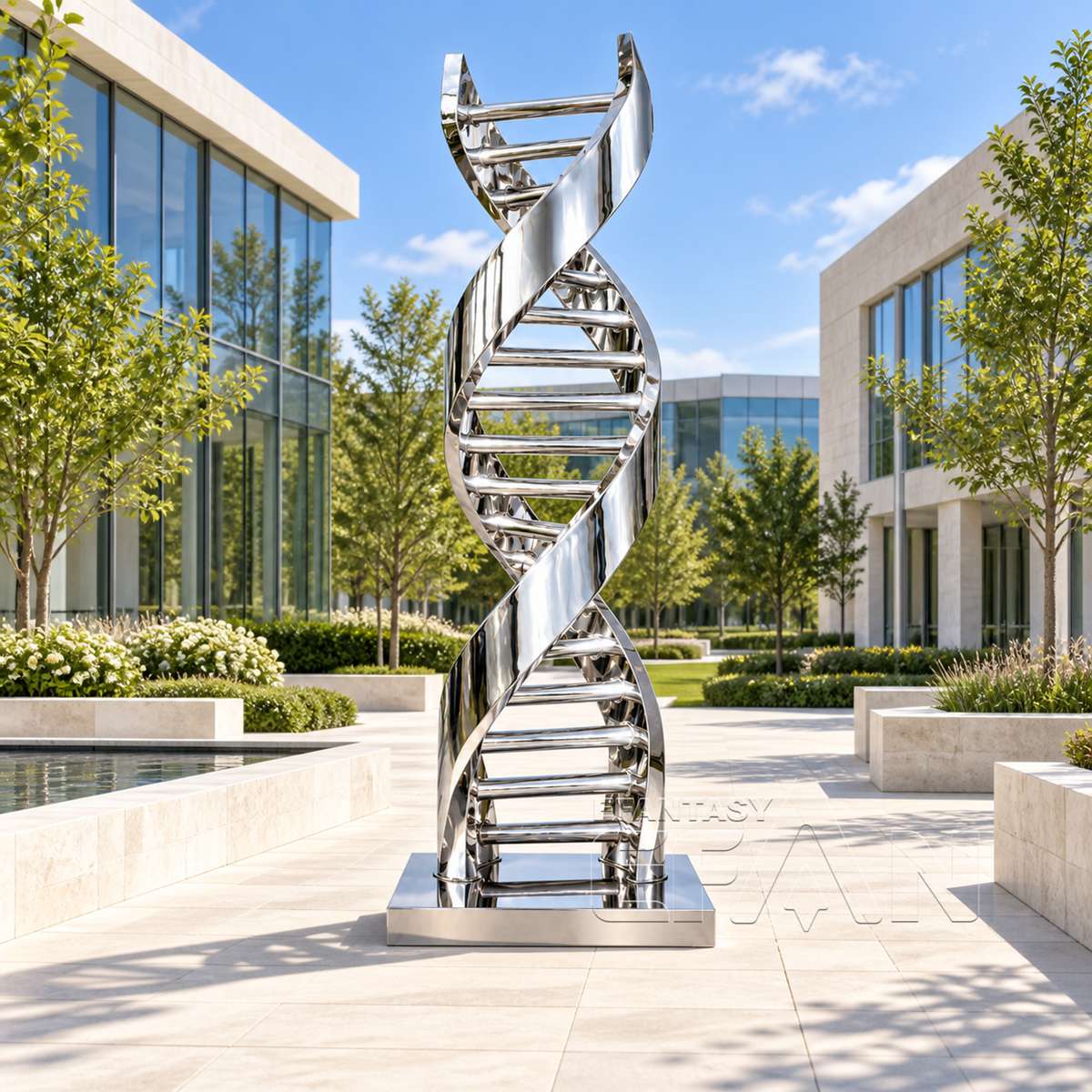 Modern Large Stainless Steel DNA Sculpture for Science & Medical Campus