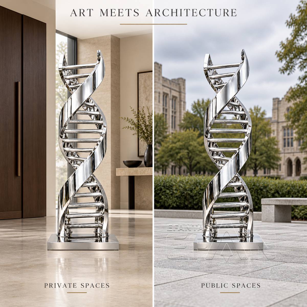 Modern Large Stainless Steel DNA Sculpture for Science & Medical Campus
