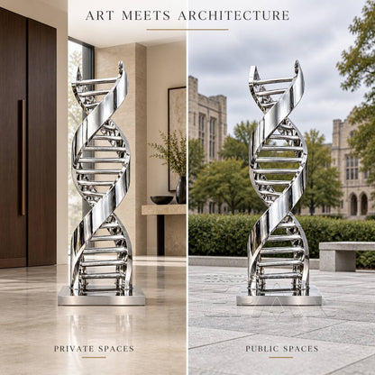 Modern Large Stainless Steel DNA Sculpture for Science & Medical Campus