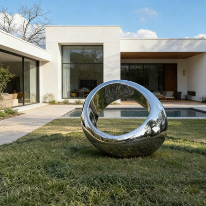 Modern Mirror Polished Metal Ring Sculpture EFS-37