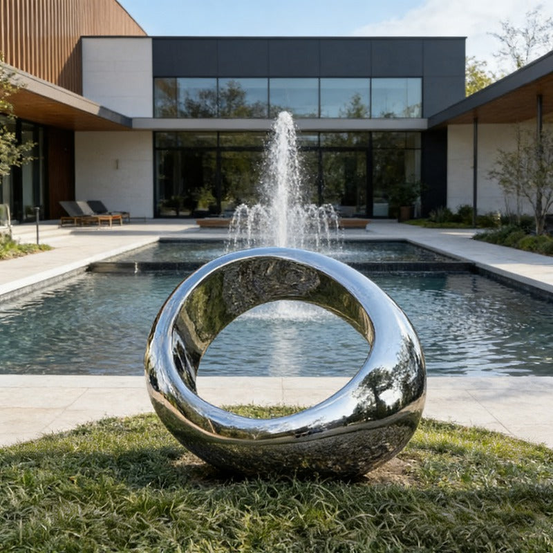 Modern Mirror Polished Metal Ring Sculpture EFS-37