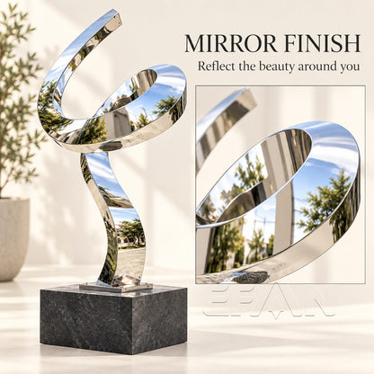 Modern Stainless Steel Flowing Ribbon Sculpture for Villa Garden