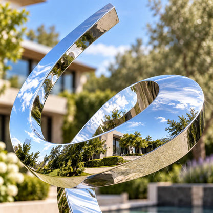Modern Stainless Steel Flowing Ribbon Sculpture for Villa Garden